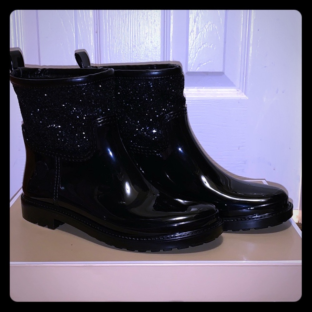 NWT NWB Michael Kors Black Glitter Rain Boots